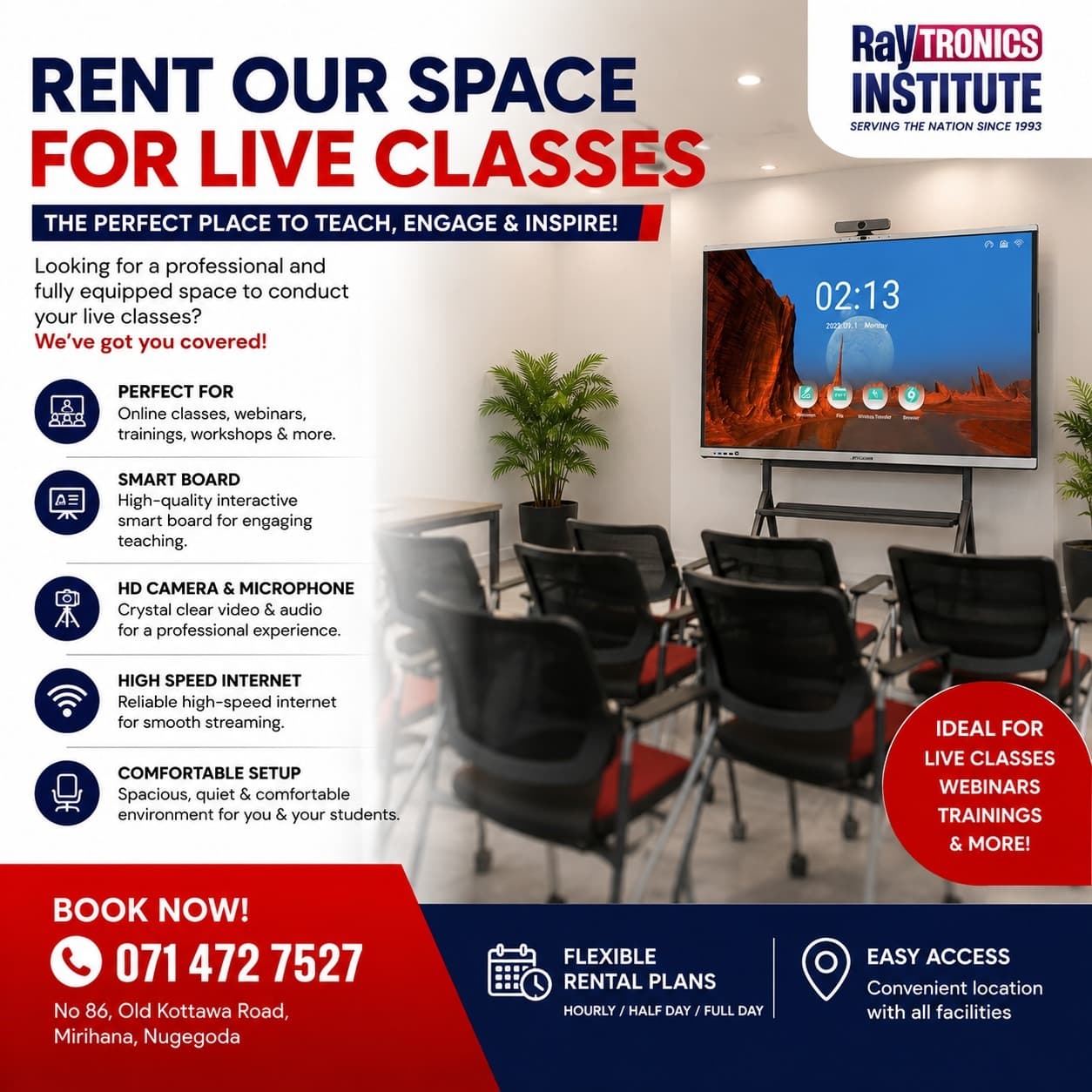 Looking for a Professional Venue to Conduct Your LIVE Classes?